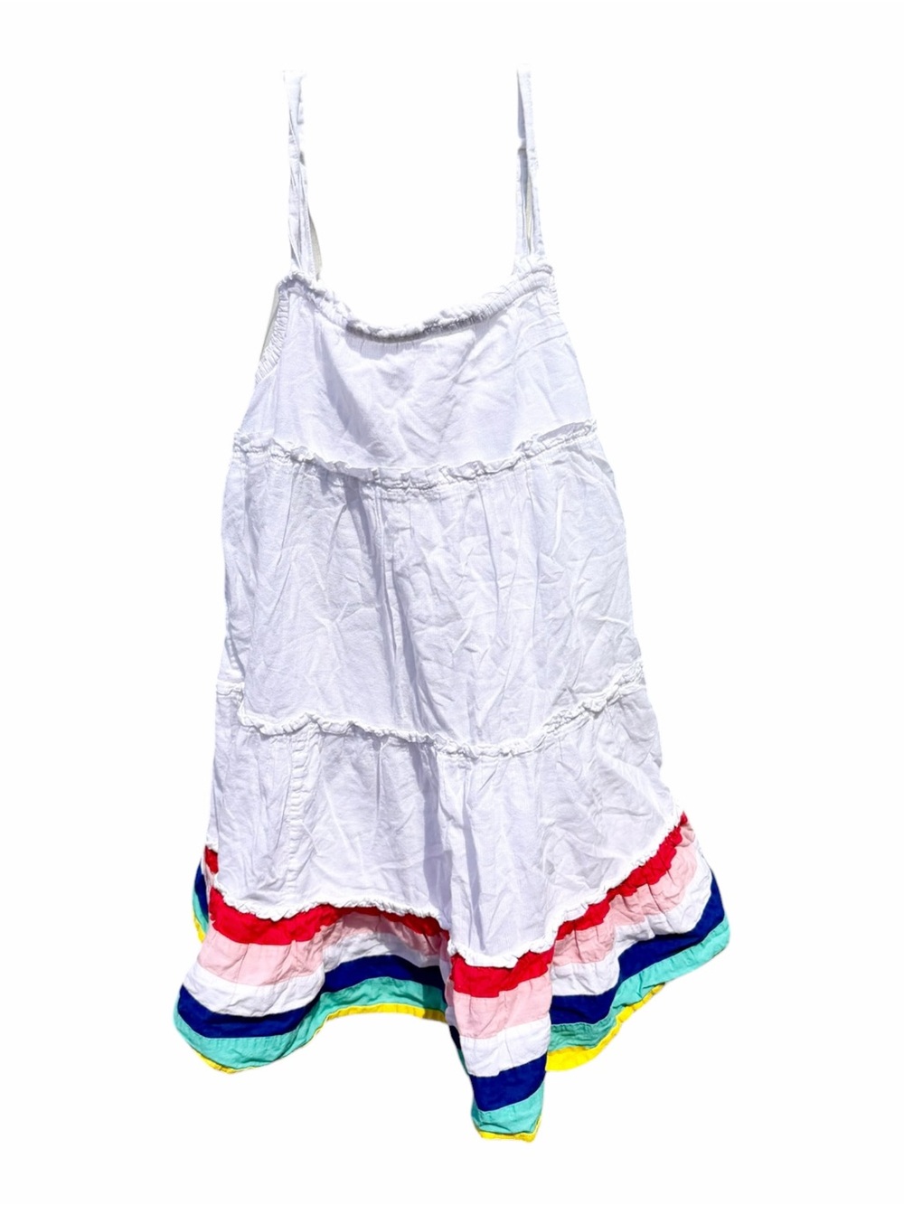 Mini Boden Sundress Girls 7-8Y White Rainbow Tiered Boho Twirl Red Pink Blue